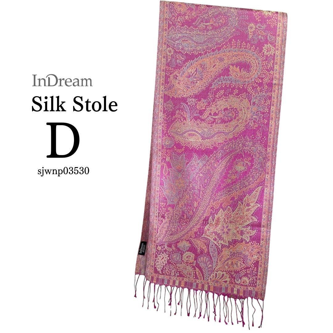 InDream ペイズリー柄 シルク ストール 小判 36cmx170cm スカーフ パープル ピンク 古希 お祝い クリスマス ギフト おしゃれ 誕生日 プレゼント おしゃれ 50代 60代 70代 80代