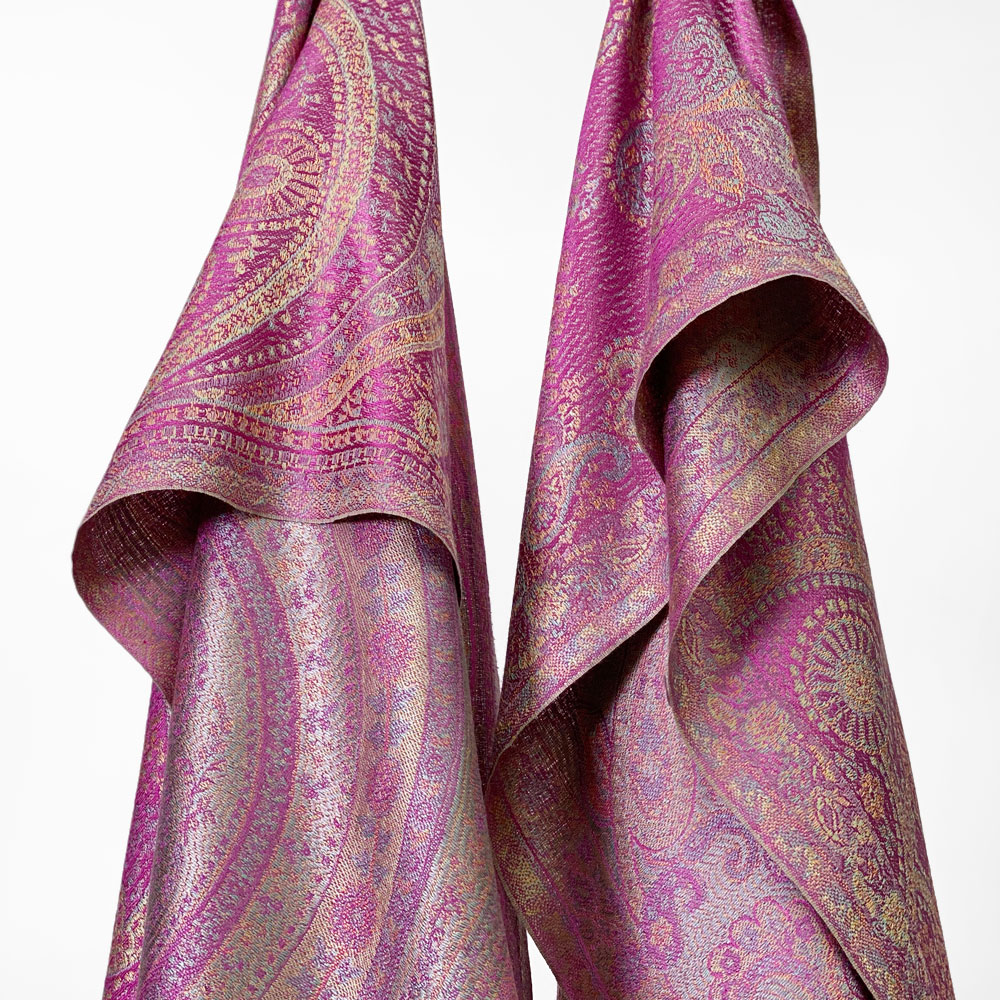 InDream ペイズリー柄 シルク ストール 小判 36cmx170cm スカーフ パープル ピンク 古希 お祝い クリスマス ギフト おしゃれ 誕生日 プレゼント おしゃれ 50代 60代 70代 80代