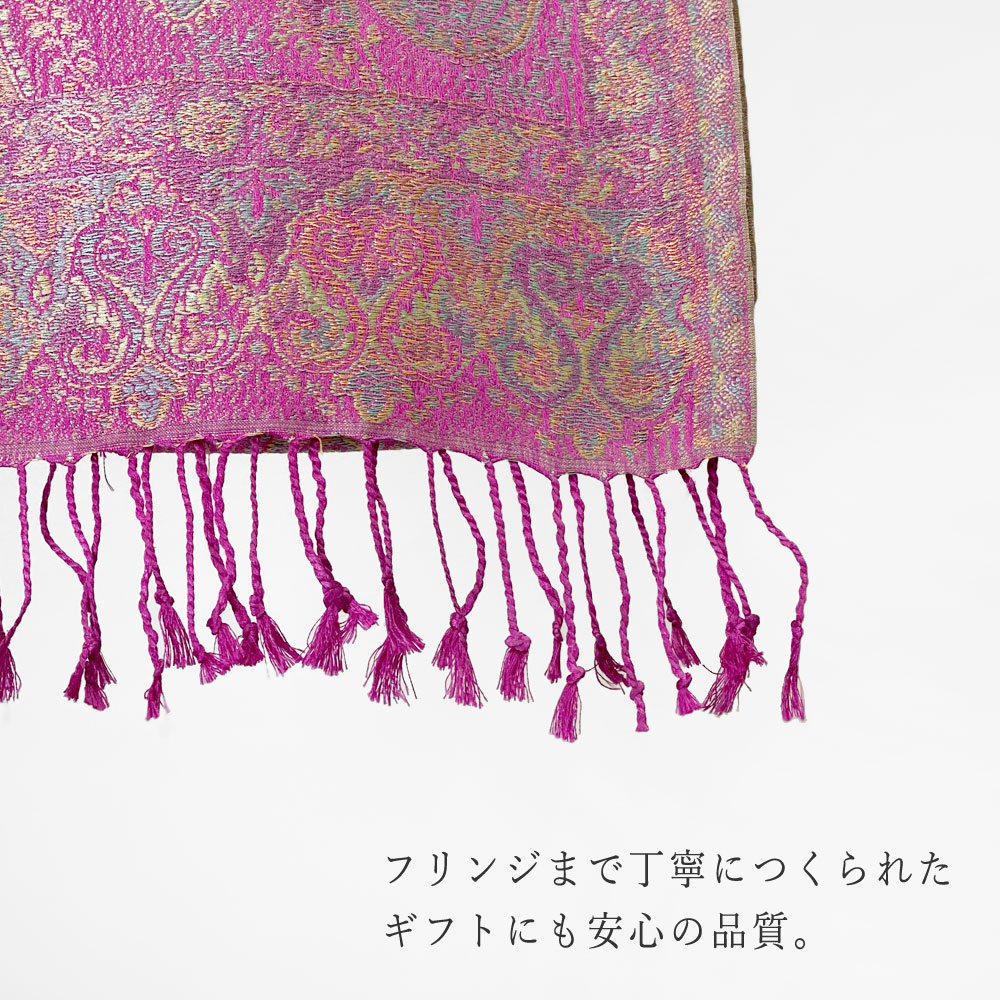 InDream ペイズリー柄 シルク ストール 小判 36cmx170cm スカーフ パープル ピンク 古希 お祝い クリスマス ギフト おしゃれ 誕生日 プレゼント おしゃれ 50代 60代 70代 80代