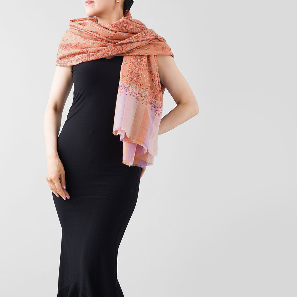 InDream 刺繍ショール パシュミナ カシミヤ 100cm巾 ピンク02 パーティー クリスマス ギフト おしゃれ 誕生日 プレゼント 着物ショール 50代 60代 70代 80代