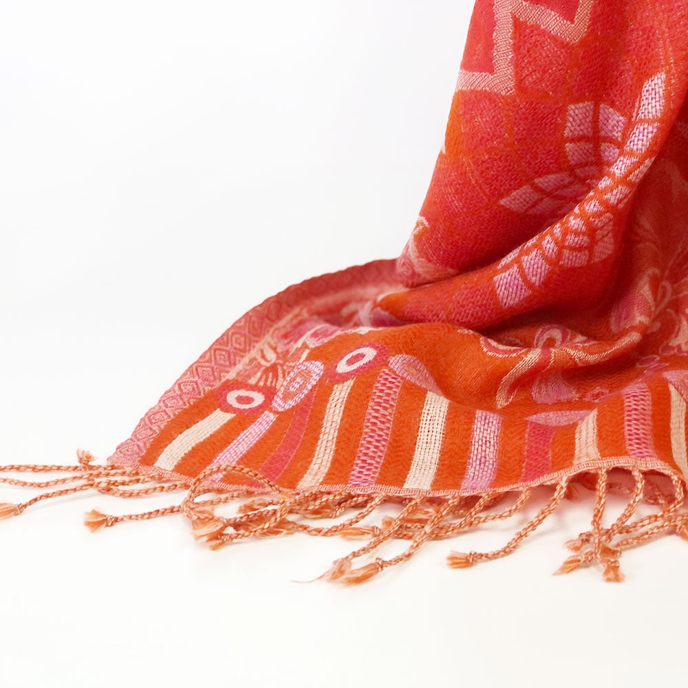 InDream ペイズリー柄 ウール ストール 大判 オレンジ ひざ掛け