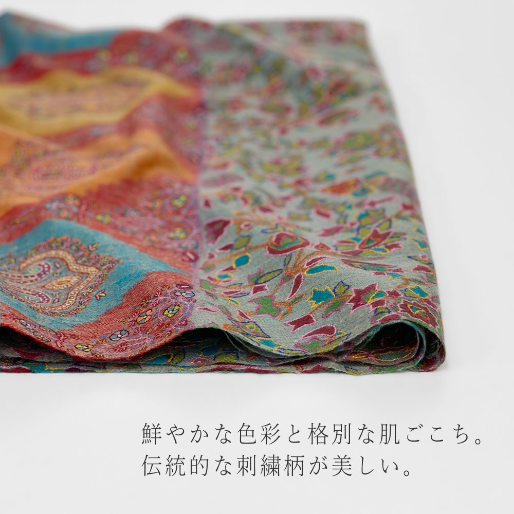 InDream 刺繍ショール パシュミナ カシミヤ 100cm巾 青 ブルー 01 パーティー クリスマス ギフト おしゃれ 誕生日 プレゼント 着物ショール 50代 60代 70代 80代