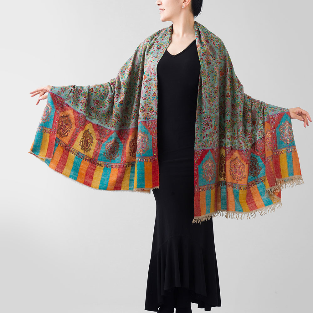 InDream 刺繍ショール パシュミナ カシミヤ 100cm巾 青 ブルー 01 パーティー クリスマス ギフト おしゃれ 誕生日 プレゼント 着物ショール 50代 60代 70代 80代