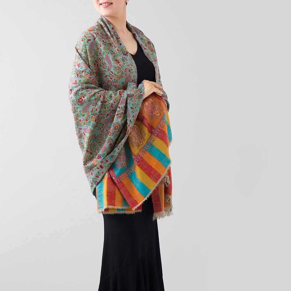 InDream 刺繍ショール パシュミナ カシミヤ 100cm巾 青 ブルー 01 パーティー クリスマス ギフト おしゃれ 誕生日 プレゼント 着物ショール 50代 60代 70代 80代