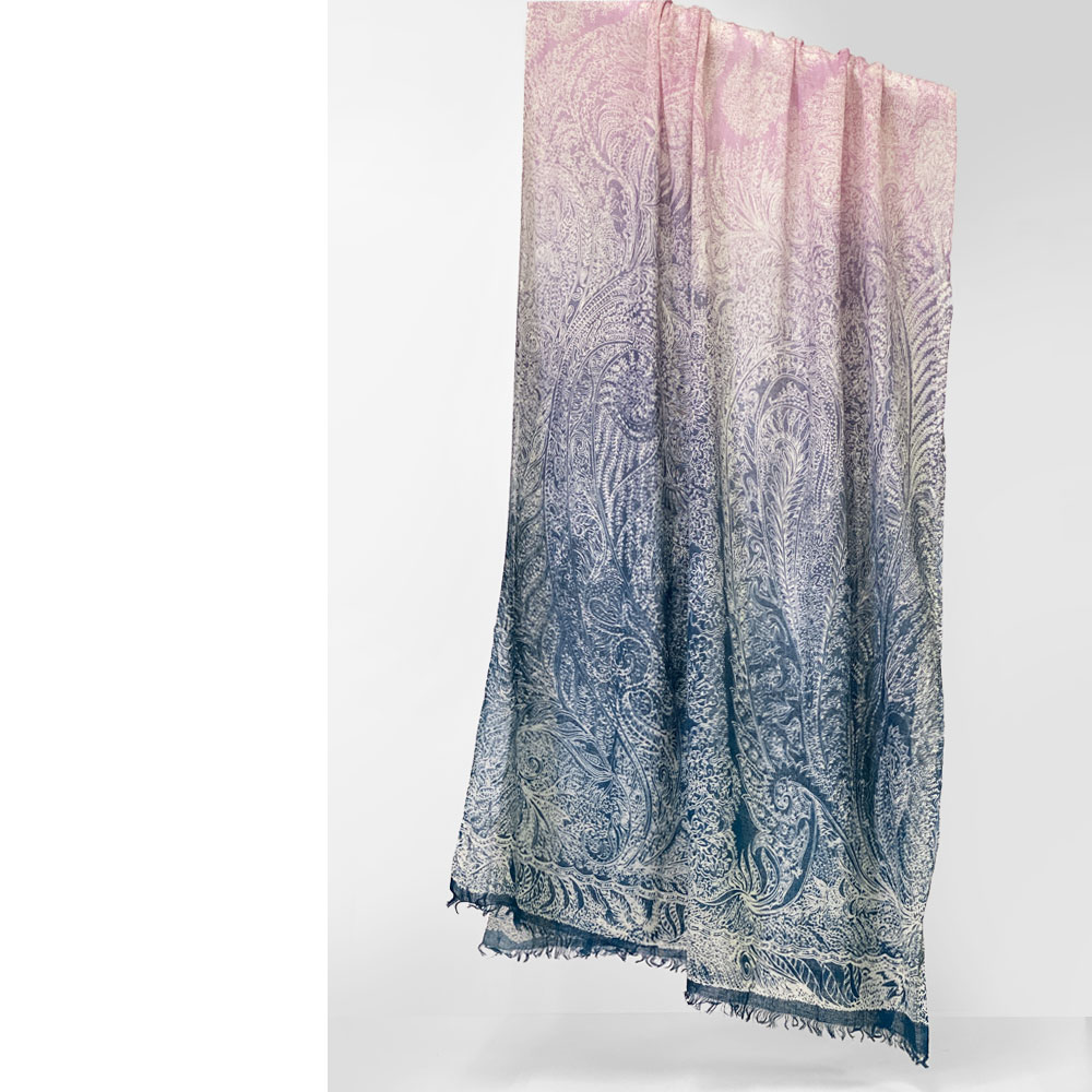 PASHMA パシュマ ストール シルクカシミヤ プリント マフラ― ネイビー ピンク クリスマス ギフト おしゃれ 誕生日 プレゼント 50代 60代 70代 80代