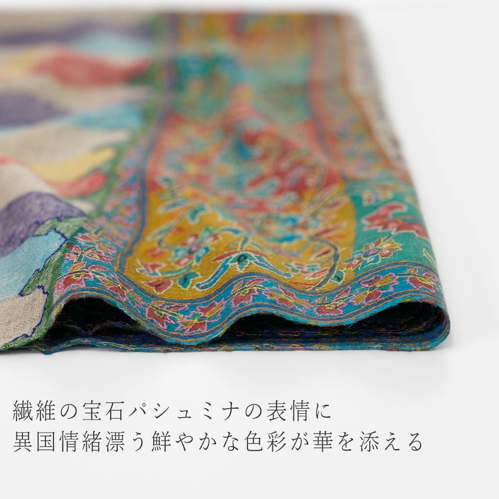 InDream 刺繍ショール パシュミナ カシミヤ 100cm巾 ベージュ03 パーティー クリスマス ギフト おしゃれ 誕生日 プレゼント 着物ショール 50代 60代 70代 80代