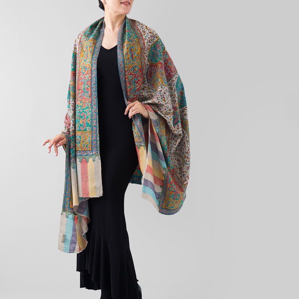 InDream 刺繍ショール パシュミナ カシミヤ 100cm巾 ベージュ03 パーティー クリスマス ギフト おしゃれ 誕生日 プレゼント 着物ショール 50代 60代 70代 80代