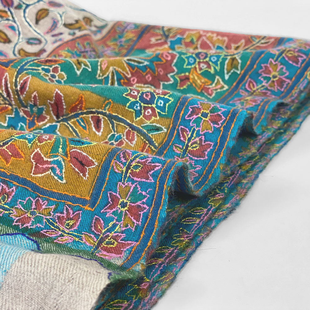 InDream 刺繍ショール パシュミナ カシミヤ 100cm巾 ベージュ03 パーティー クリスマス ギフト おしゃれ 誕生日 プレゼント 着物ショール 50代 60代 70代 80代