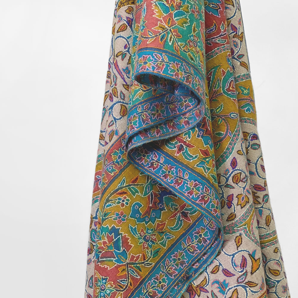 InDream 刺繍ショール パシュミナ カシミヤ 100cm巾 ベージュ03 パーティー クリスマス ギフト おしゃれ 誕生日 プレゼント 着物ショール 50代 60代 70代 80代