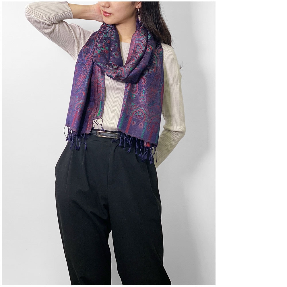 InDream ペイズリー柄 シルク ストール 中判 55cmx180cm ネイビー メンズ クリスマス ギフト おしゃれ 誕生日 プレゼント おしゃれ 50代 60代 70代 80代