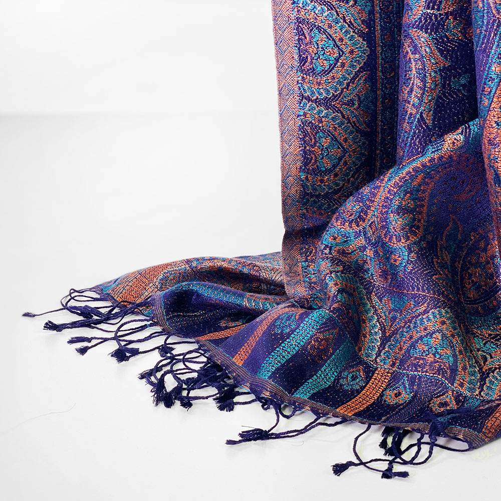 InDream ペイズリー柄 シルク ストール 中判 55cmx180cm ネイビー メンズ クリスマス ギフト おしゃれ 誕生日 プレゼント おしゃれ 50代 60代 70代 80代