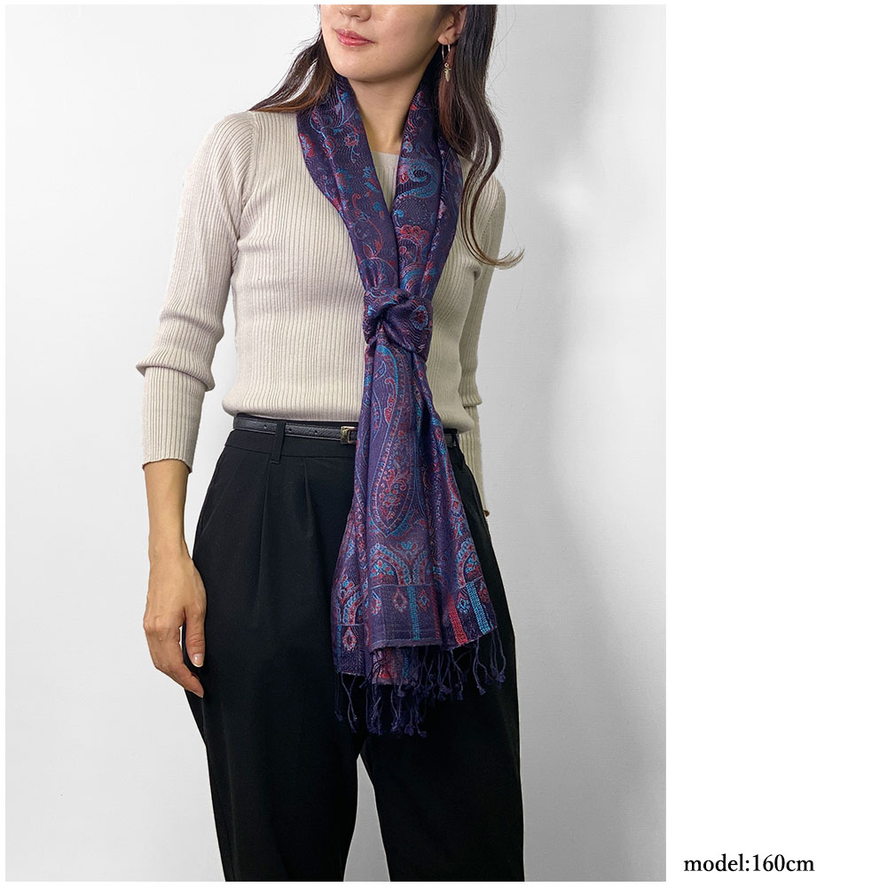 InDream ペイズリー柄 シルク ストール 中判 55cmx180cm ネイビー メンズ クリスマス ギフト おしゃれ 誕生日 プレゼント おしゃれ 50代 60代 70代 80代