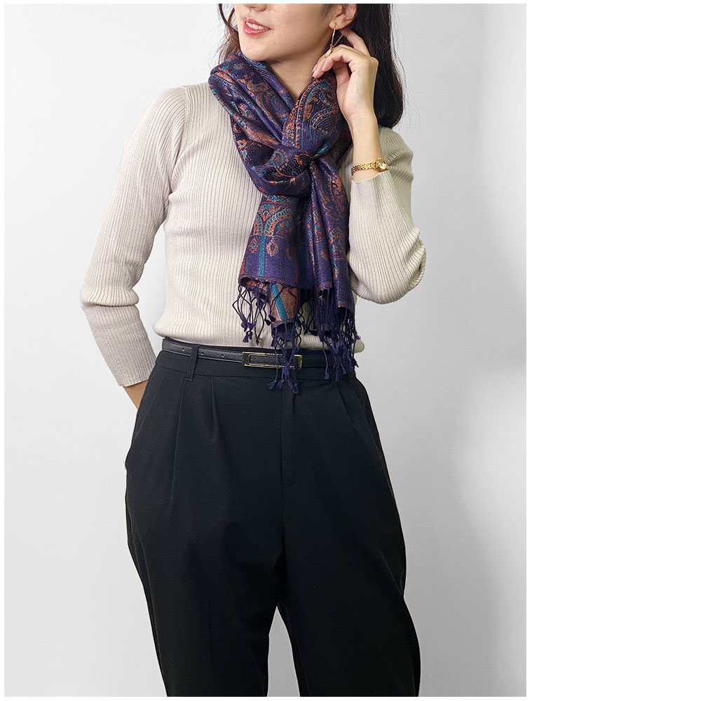 InDream ペイズリー柄 シルク ストール 中判 55cmx180cm ネイビー メンズ クリスマス ギフト おしゃれ 誕生日 プレゼント おしゃれ 50代 60代 70代 80代