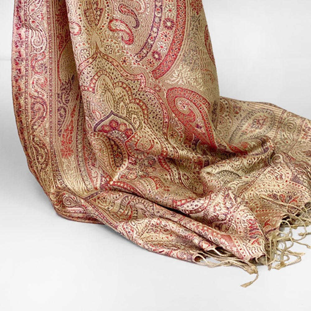 InDream ペイズリー柄 シルク ストール 中判 55cmx180cm スカーフ ベージュ クリスマス ギフト おしゃれ 誕生日 プレゼント 50代 60代 70代 80代