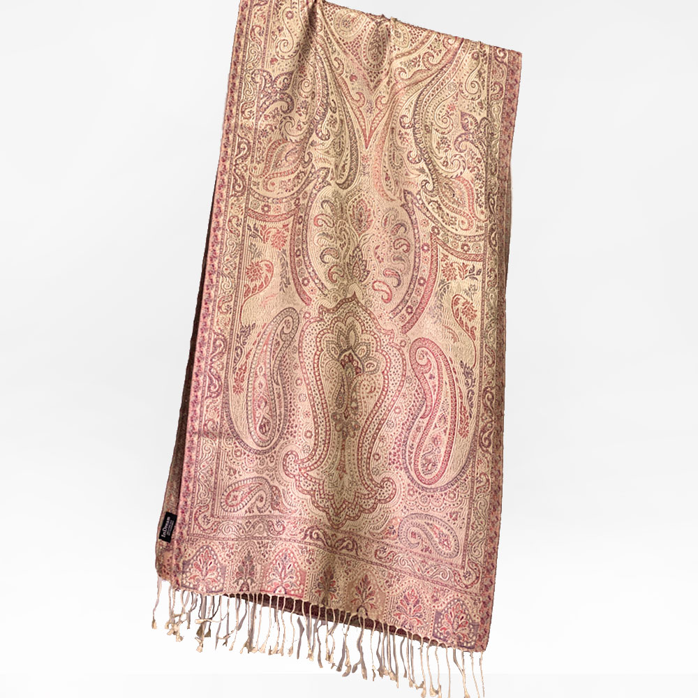 InDream ペイズリー柄 シルク ストール 中判 55cmx180cm スカーフ ベージュ クリスマス ギフト おしゃれ 誕生日 プレゼント 50代 60代 70代 80代