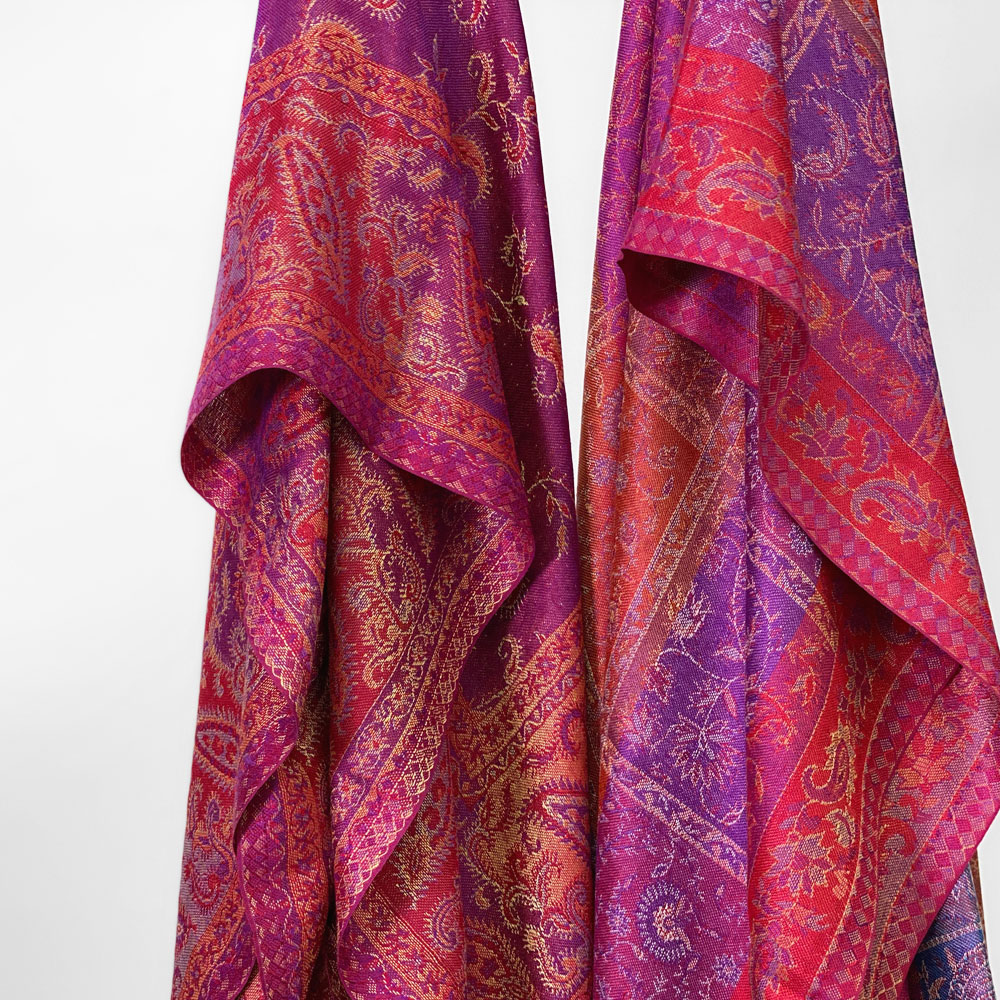 InDream ペイズリー柄 シルク ストール 大判 75cmx200cm ショール パープル ピンク 古希 お祝い 着物 クリスマス プレゼント ギフト 50代 60代 70代 80代