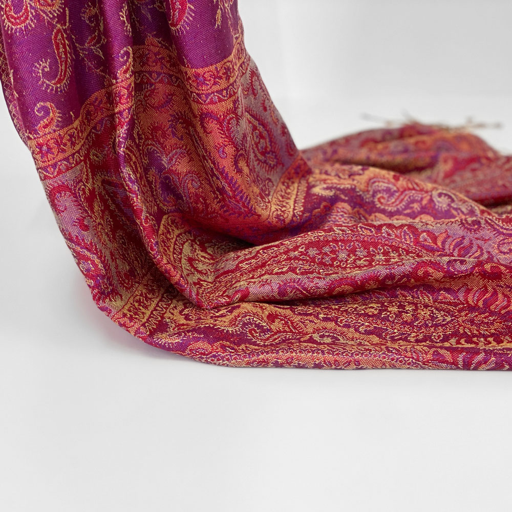 InDream ペイズリー柄 シルク ストール 大判 75cmx200cm ショール パープル ピンク 古希 お祝い 着物 クリスマス プレゼント ギフト 50代 60代 70代 80代