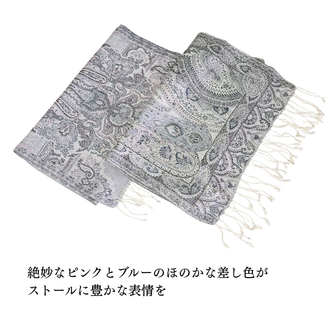 InDream NEW ペイズリー柄 シルク ストール 小判 ［36cmx170cm］ シルバー 春 秋 冬 誕生日 プレゼント 母の日 ギフト 50代 60代 70代 80代 おしゃれ ひざ掛け スカーフ メンズ マフラー 女性