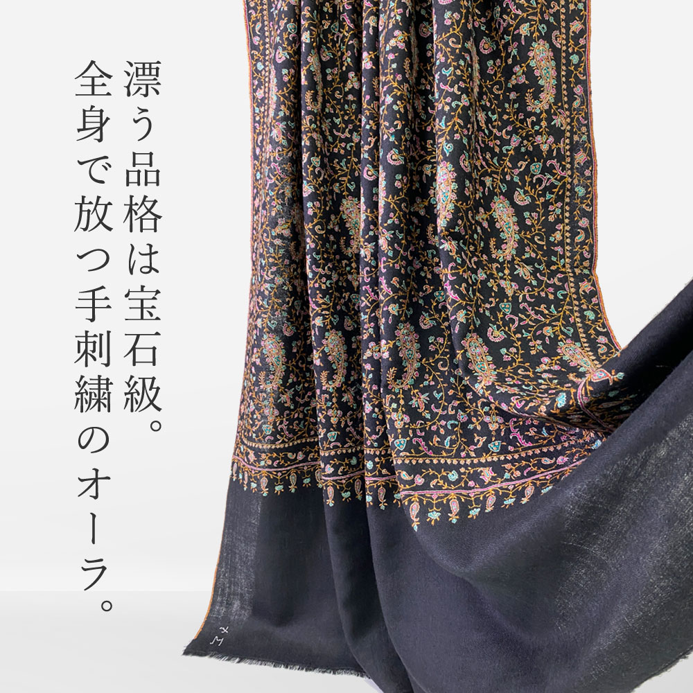 InDream 刺繍ショール パシュミナ カシミヤ 100cm巾 黒 ブラック 04 パーティー 母の日 ギフト 誕生日 プレゼント 春 夏 秋 冬