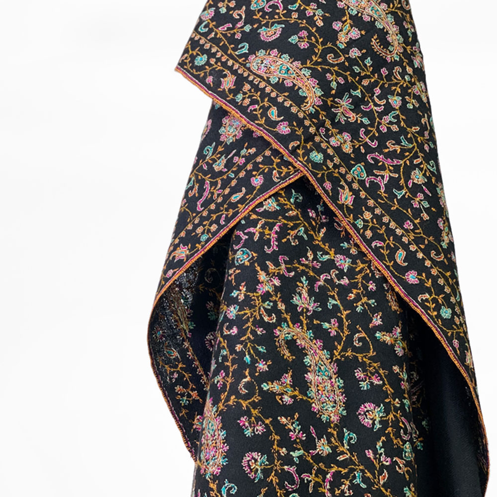 InDream 刺繍ショール パシュミナ カシミヤ 100cm巾 黒 ブラック 04 パーティー クリスマス ギフト おしゃれ 誕生日 プレゼント 着物ショール 50代 60代 70代 80代