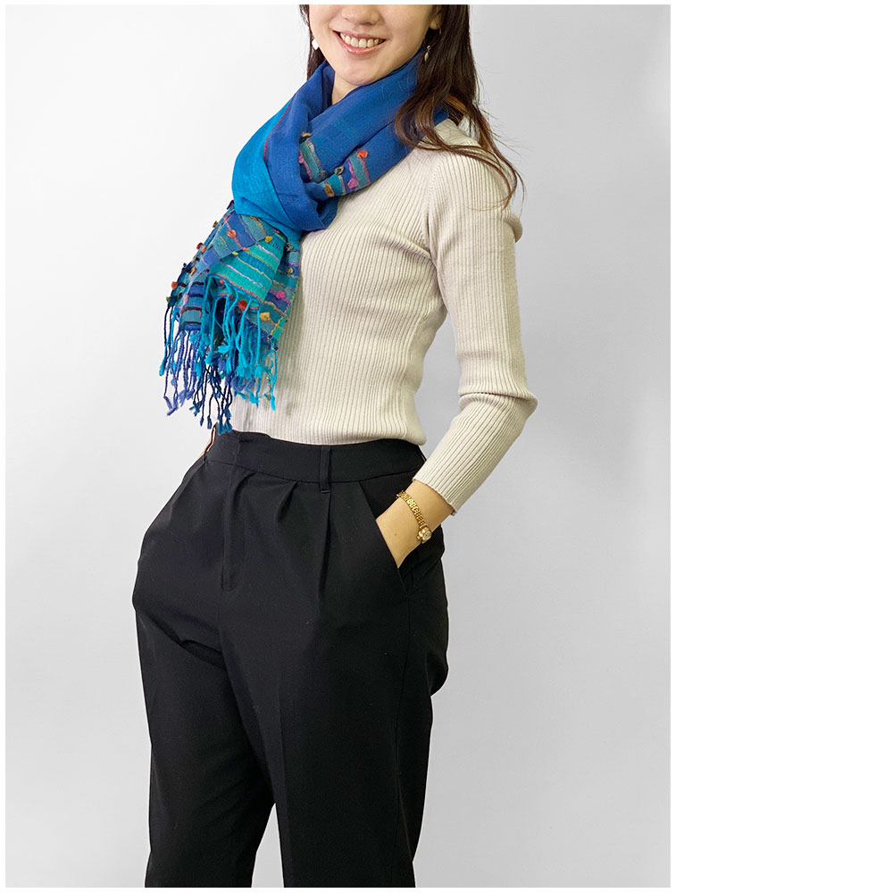 InDream ウールストール 大判 カラフル ブルー 薄手 ひざ掛け クリスマス ギフト おしゃれ 誕生日 プレゼント 40代 50代 60代 70代