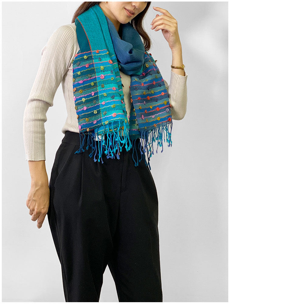 InDream ウールストール 大判 カラフル ブルー 薄手 ひざ掛け クリスマス ギフト おしゃれ 誕生日 プレゼント 40代 50代 60代 70代