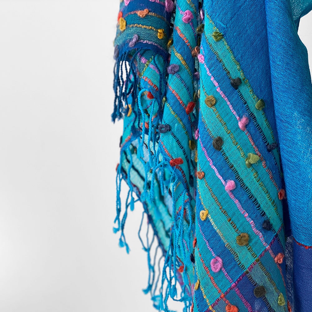 InDream ウールストール 大判 カラフル ブルー 薄手 ひざ掛け クリスマス ギフト おしゃれ 誕生日 プレゼント 40代 50代 60代 70代