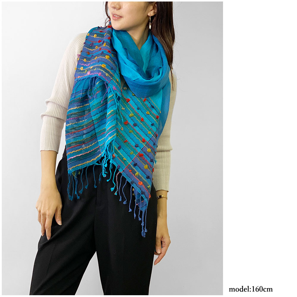 InDream ウールストール 大判 カラフル ブルー 薄手 ひざ掛け クリスマス ギフト おしゃれ 誕生日 プレゼント 40代 50代 60代 70代