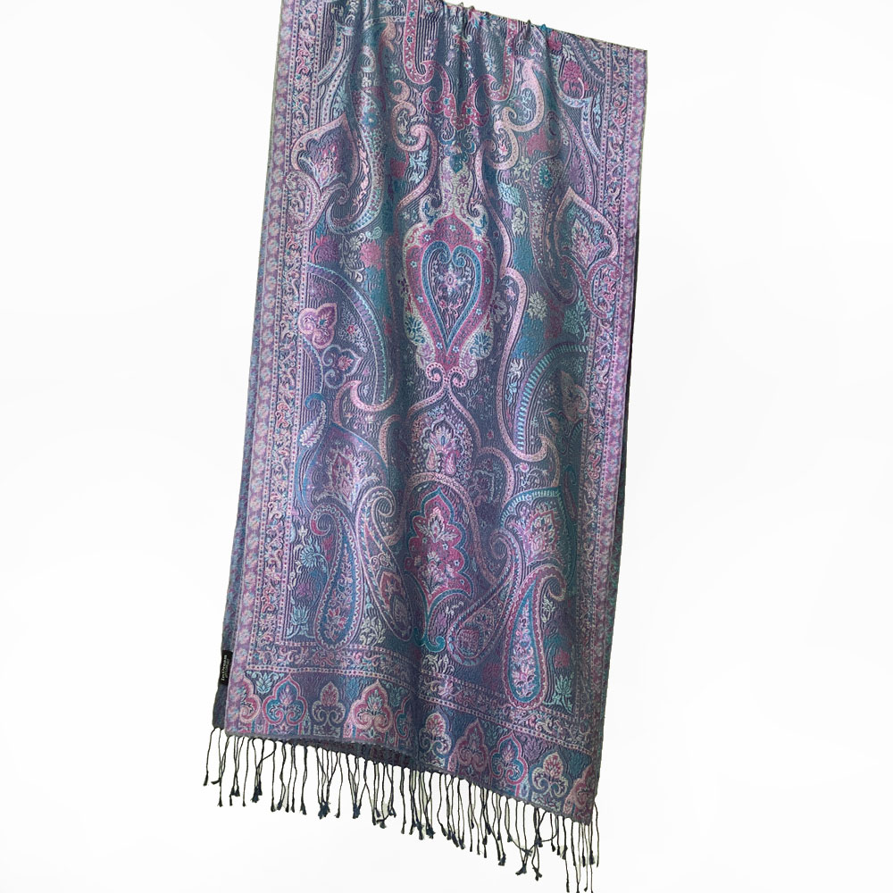 InDream ペイズリー柄 シルク ストール 中判 55cmx180cm スカーフ パープル 古希 お祝い マフラ― 秋冬 春夏 薄手 クリスマス ギフト おしゃれ 誕生日 プレゼント 50代 60代 70代 80代