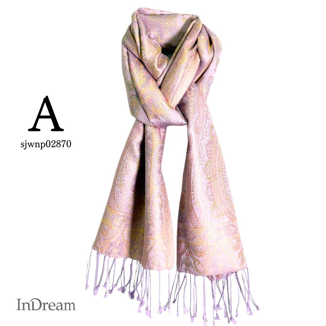InDream ペイズリー柄 シルク ストール 小判 ［36cmx170cm］ パープル 春 秋 冬 誕生日 プレゼント 母の日 ギフト 50代 60代 70代 80代 おしゃれ ひざ掛け メンズ マフラー 女性