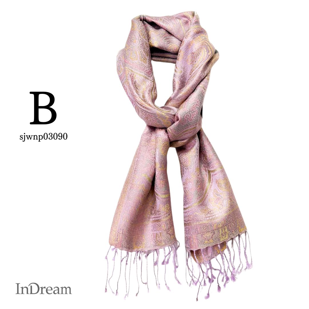 InDream ペイズリー柄 シルク ストール 小判 ［36cmx170cm］ パープル 春 秋 冬 誕生日 プレゼント クリスマス ギフト 50代 60代 70代 80代 おしゃれ ひざ掛け メンズ マフラー 女性