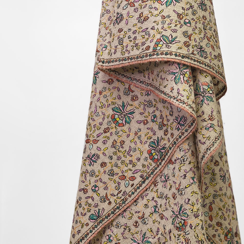 InDream 刺繍ショール パシュミナ カシミヤ 100cm巾 ベージュ05 パーティー クリスマス ギフト おしゃれ 誕生日 プレゼント 着物ショール 50代 60代 70代 80代