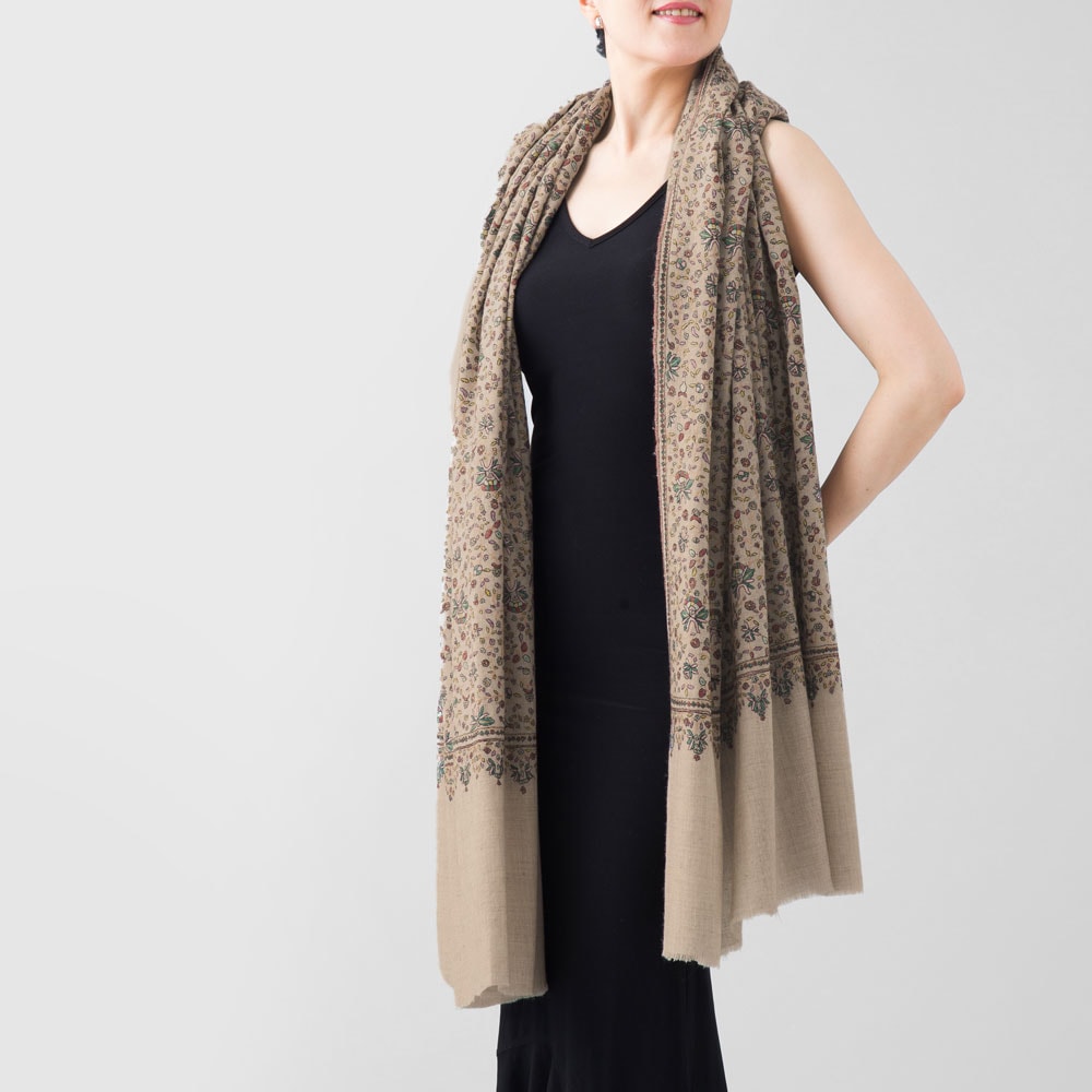 InDream 刺繍ショール パシュミナ カシミヤ 100cm巾 ベージュ05 パーティー クリスマス ギフト おしゃれ 誕生日 プレゼント 着物ショール 50代 60代 70代 80代