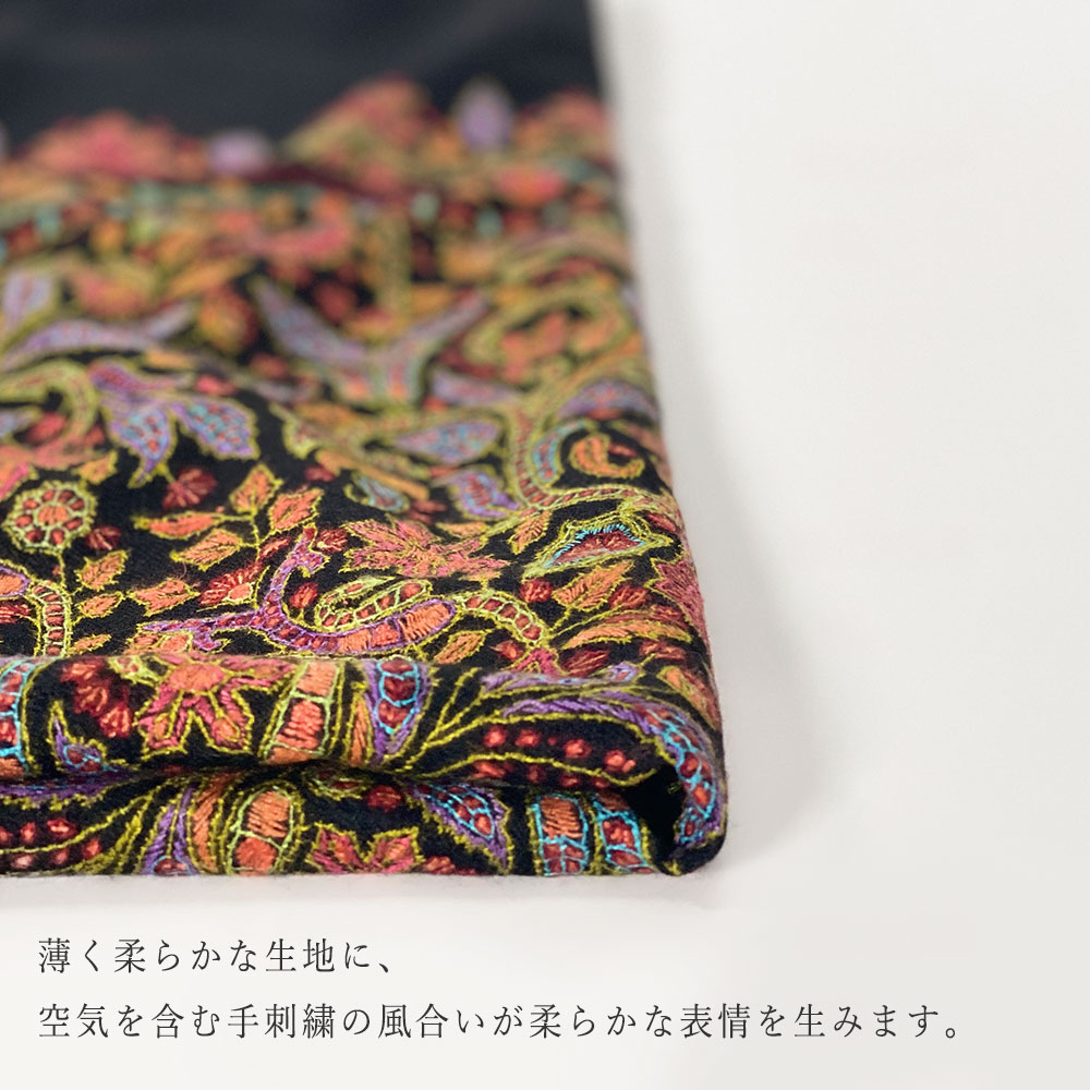 InDream 刺繍ショール パシュミナ カシミヤ  100cm巾 黒地総刺繍 花柄 パーティー 冷房対策 紫外線対策 ギフト おしゃれ 誕生日 プレゼント 春 夏 秋 冬