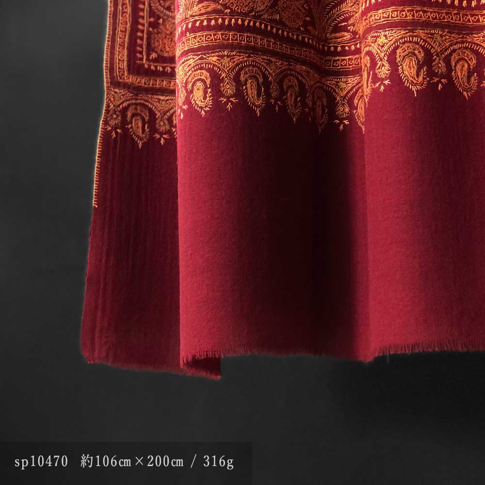 InDream ソズニ刺繍ストール ウール ダークレッド オレンジ 100cm巾 着物ショール 結婚式 パーティー クリスマス ギフト おしゃれ 誕生日 プレゼント 50代 60代 70代 80代