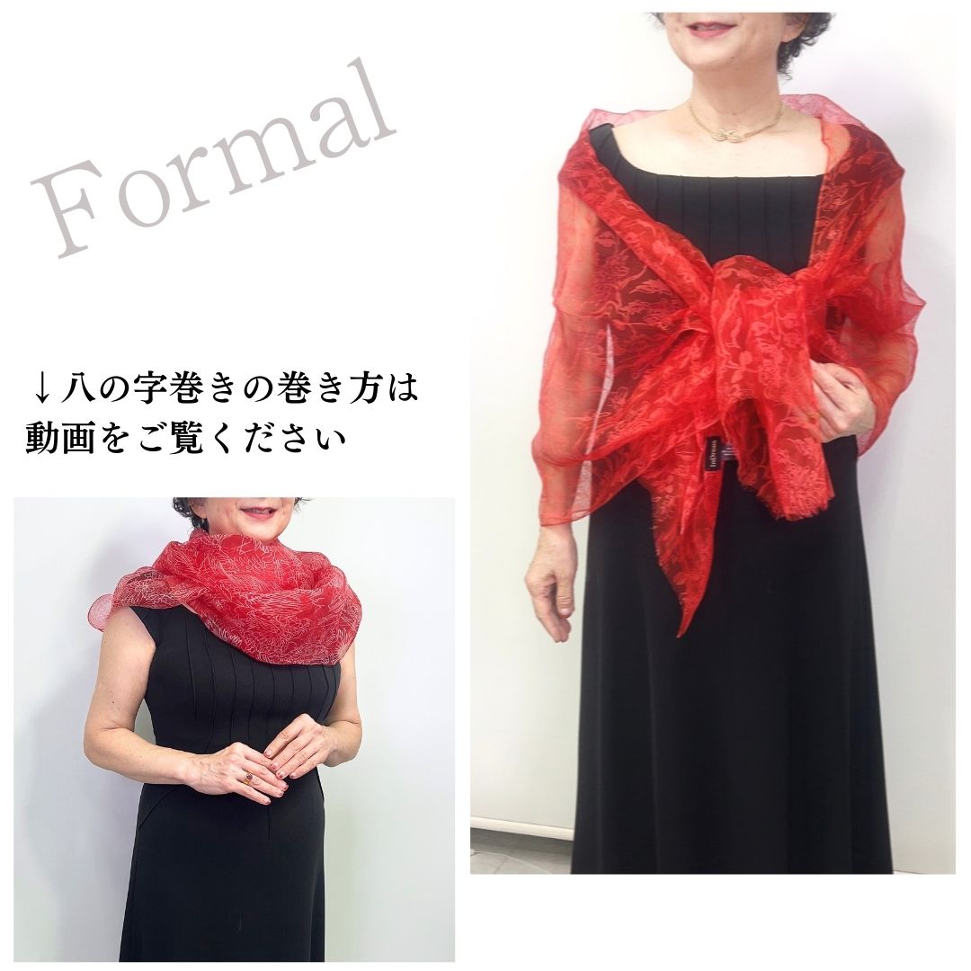 InDream シルクプリントストール 赤 還暦祝い クリスマス ギフト おしゃれ 誕生日 プレゼント スカーフ