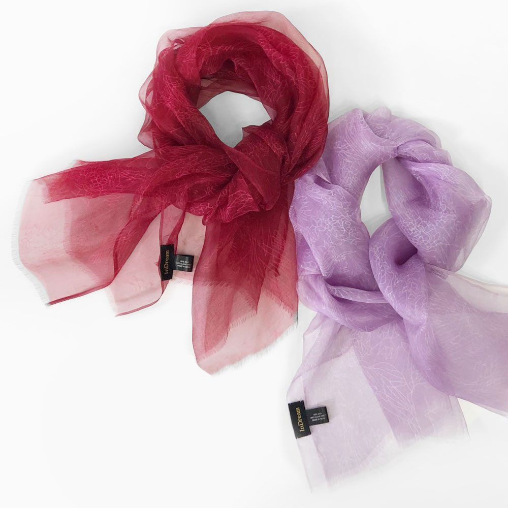 InDream シルクプリントストール 赤 還暦祝い クリスマス ギフト おしゃれ 誕生日 プレゼント スカーフ