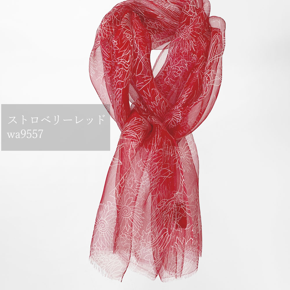 InDream シルクプリントストール 赤 還暦祝い クリスマス ギフト おしゃれ 誕生日 プレゼント スカーフ