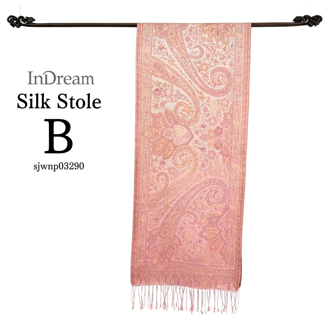 InDream ペイズリー柄 シルク ストール 小判 ［36cmx170cm］  ピンク 春 秋 冬 誕生日 プレゼント 母の日 ギフト 50代 60代 70代 80代 おしゃれ ひざ掛け メンズ マフラー 女性