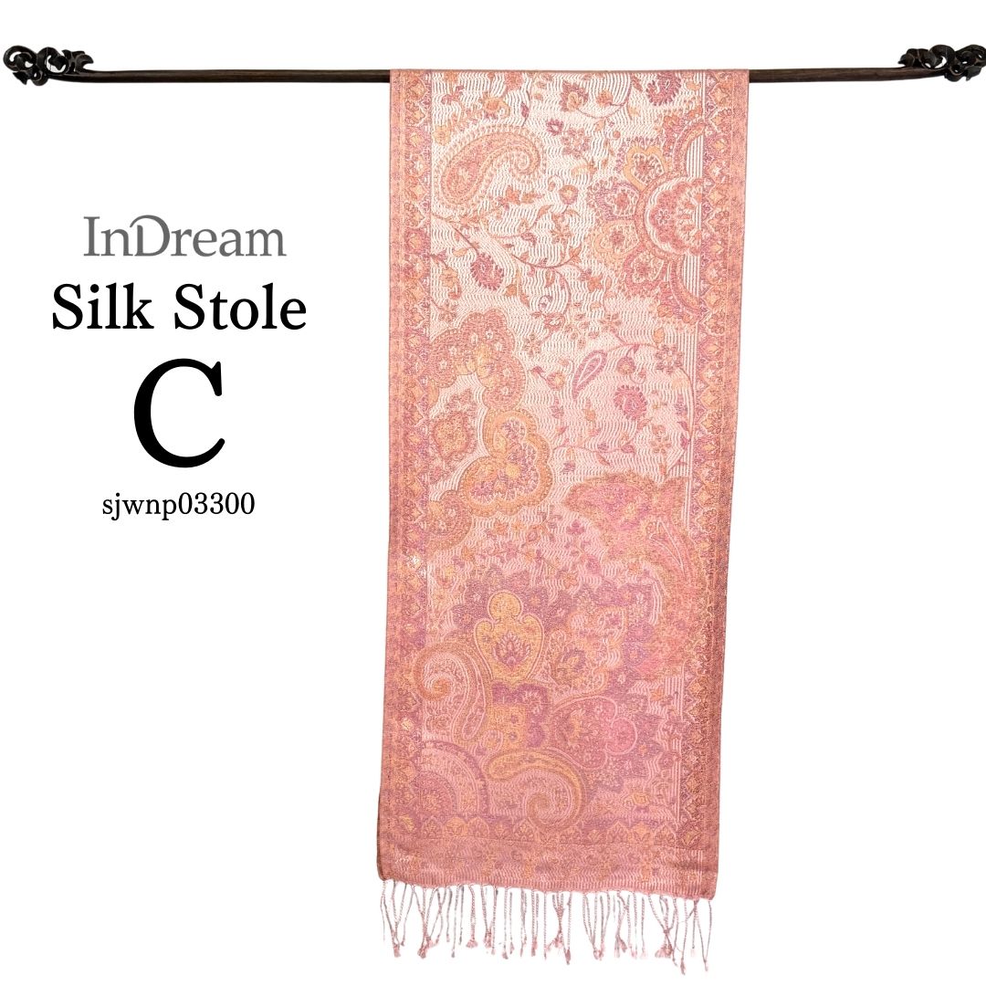 InDream ペイズリー柄 シルク ストール 小判 ［36cmx170cm］  ピンク 春 秋 冬 誕生日 プレゼント 母の日 ギフト 50代 60代 70代 80代 おしゃれ ひざ掛け メンズ マフラー 女性