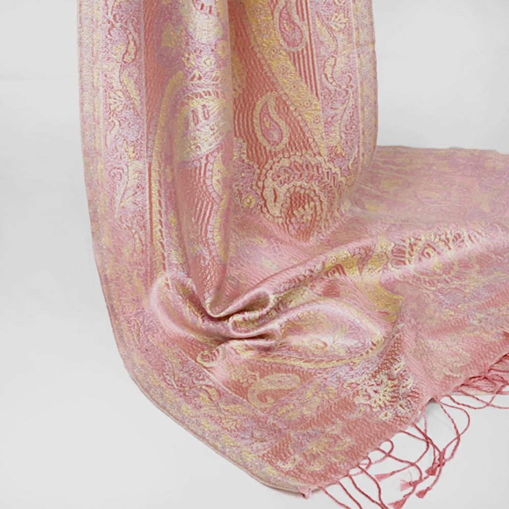 InDream ペイズリー柄 シルク ストール 小判 36cmx170cm スカーフ マフラ― ピンク 古希 お祝い クリスマス ギフト おしゃれ 誕生日 プレゼント 50代 60代 70代 80代