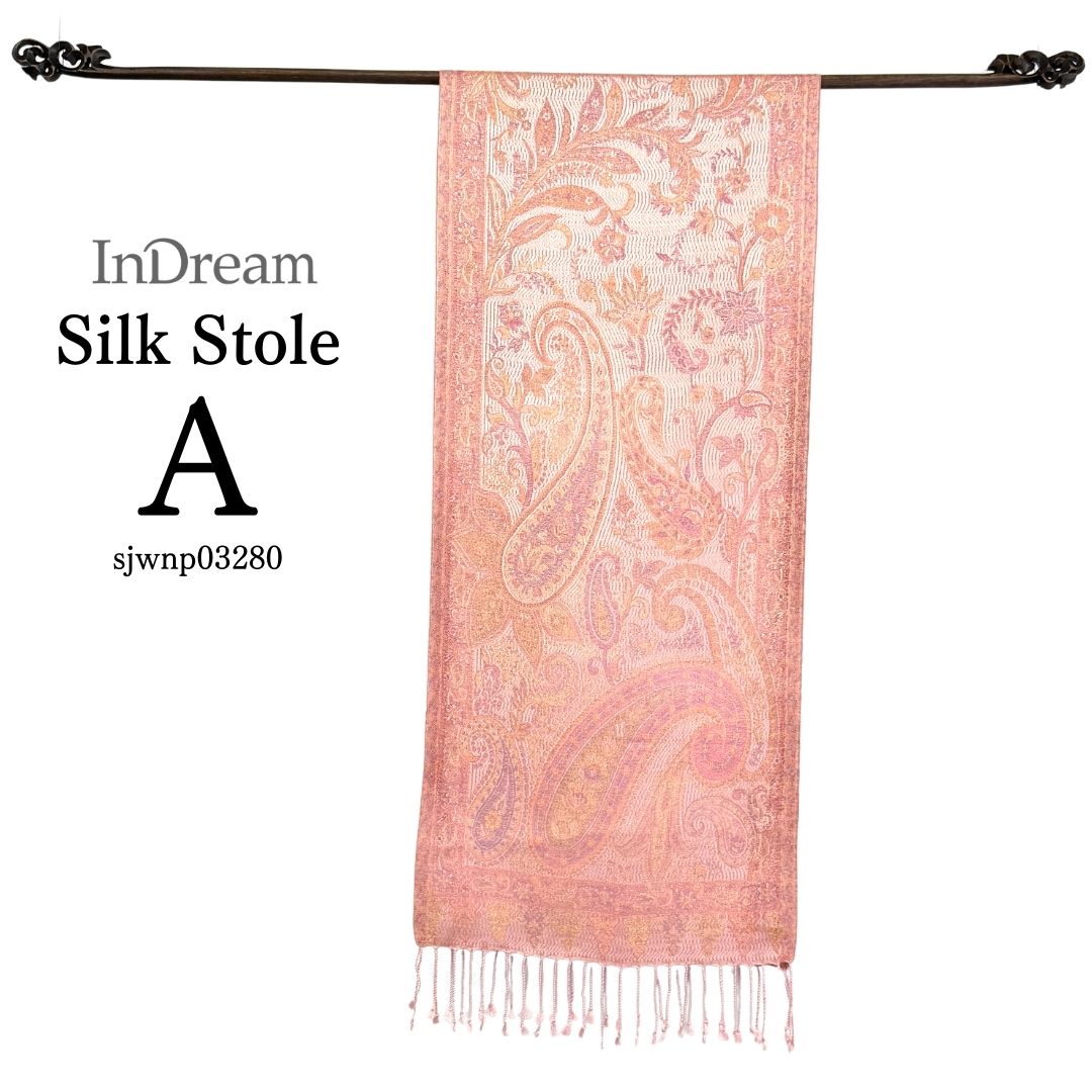InDream ペイズリー柄 シルク ストール 小判 ［36cmx170cm］  ピンク 春 秋 冬 誕生日 プレゼント 母の日 ギフト 50代 60代 70代 80代 おしゃれ ひざ掛け メンズ マフラー 女性