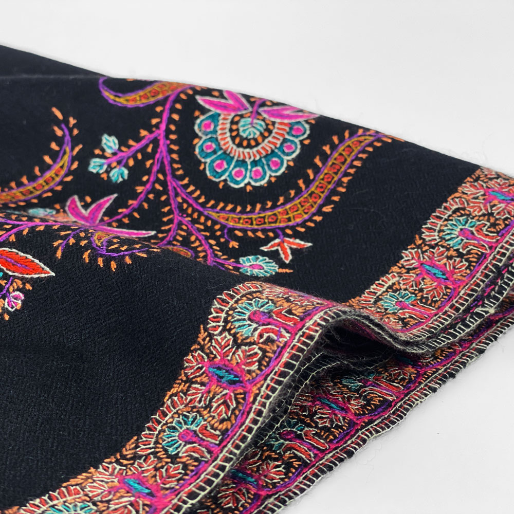 InDream 刺繍ショール パシュミナ カシミヤ 100cm巾 黒 ブラック 05 パーティー クリスマス ギフト おしゃれ 誕生日 プレゼント 着物ショール 50代 60代 70代 80代