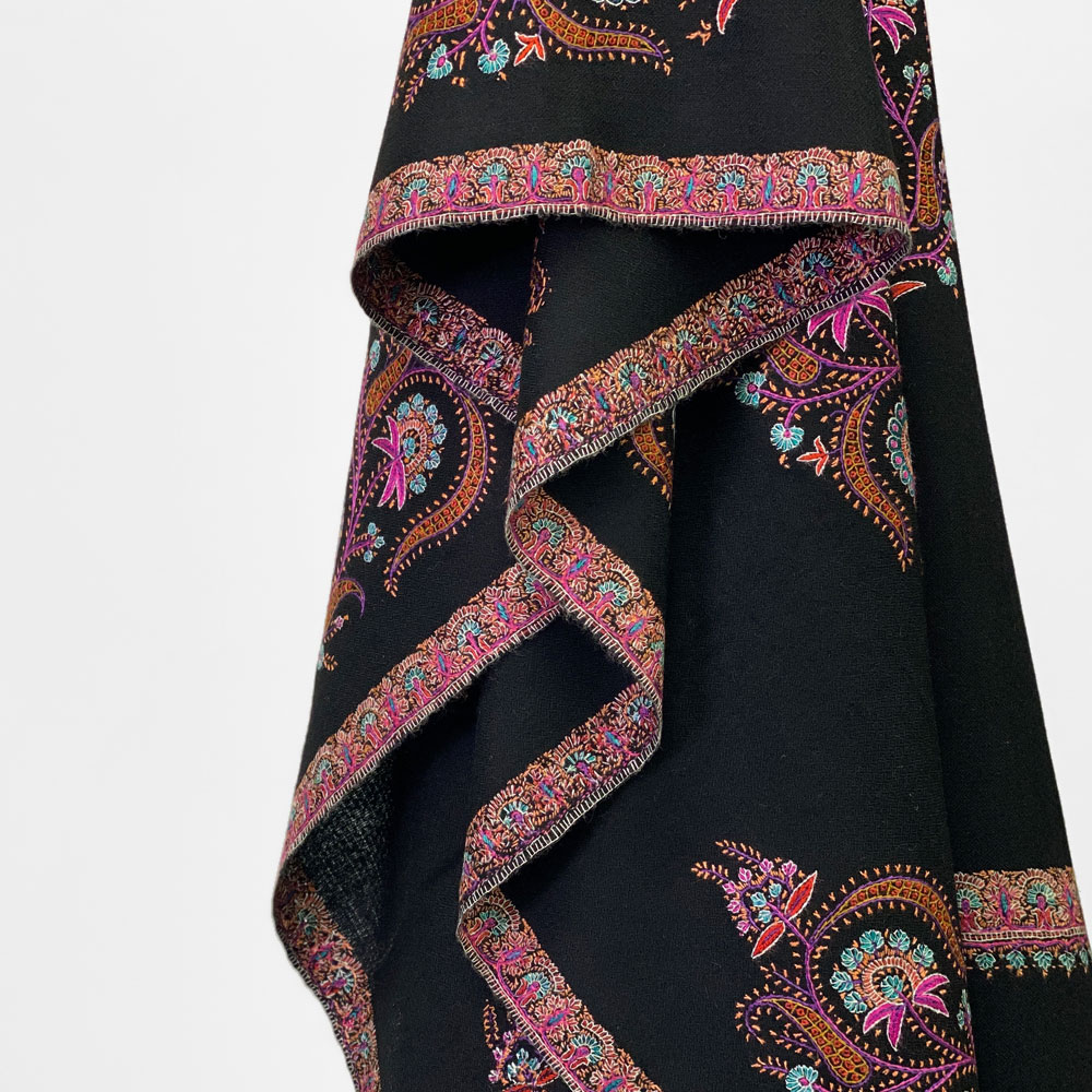 InDream 刺繍ショール パシュミナ カシミヤ 100cm巾 黒 ブラック 05 パーティー クリスマス ギフト おしゃれ 誕生日 プレゼント 着物ショール 50代 60代 70代 80代