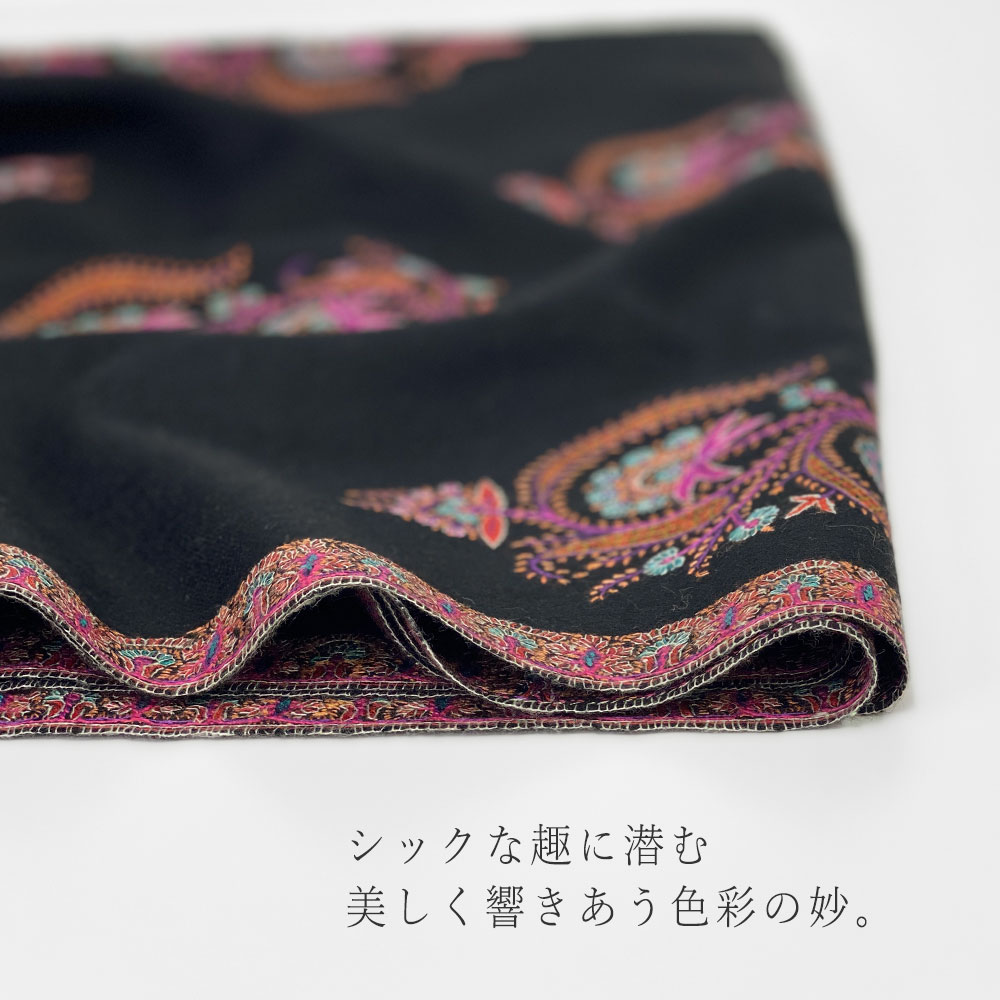 InDream 刺繍ショール パシュミナ カシミヤ 100cm巾 黒 ブラック 05 パーティー クリスマス ギフト おしゃれ 誕生日 プレゼント 着物ショール 50代 60代 70代 80代