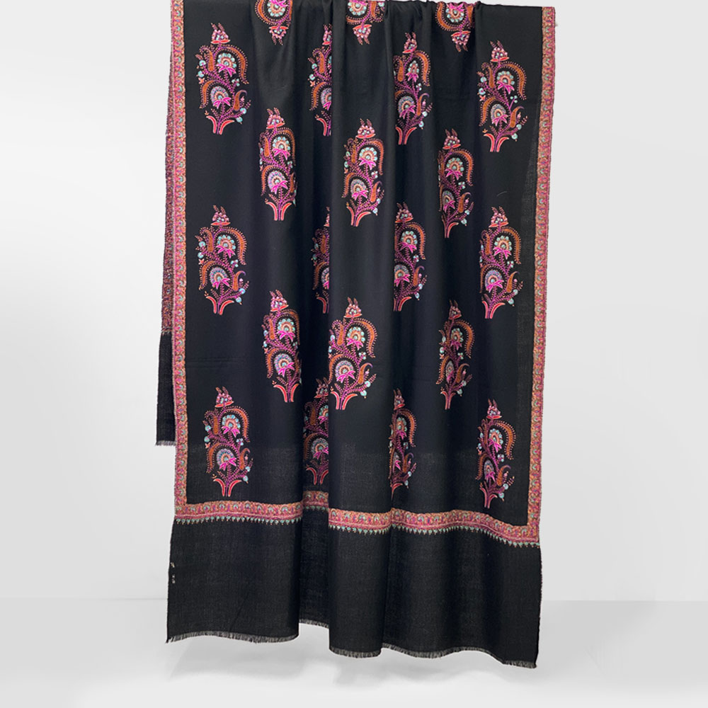 InDream 刺繍ショール パシュミナ カシミヤ 100cm巾 黒 ブラック 05 パーティー クリスマス ギフト おしゃれ 誕生日 プレゼント 着物ショール 50代 60代 70代 80代