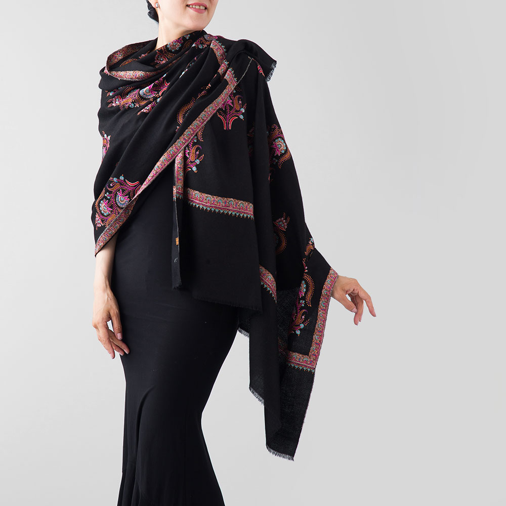 InDream 刺繍ショール パシュミナ カシミヤ 100cm巾 黒 ブラック 05 パーティー クリスマス ギフト おしゃれ 誕生日 プレゼント 着物ショール 50代 60代 70代 80代