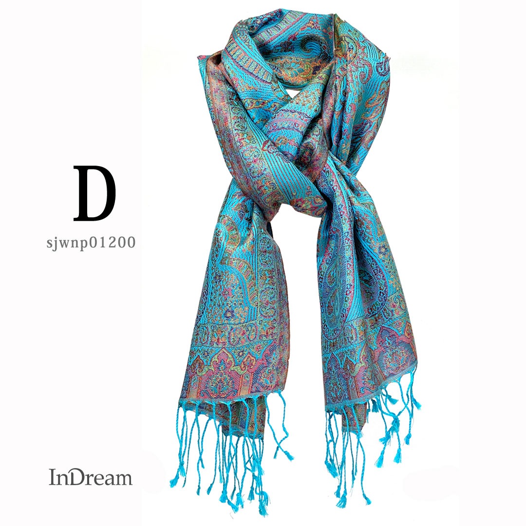 InDream ペイズリー柄 シルク ストール 小判［36cmx170cm］スカーフ   ブルー  春 秋冬 クリスマス ギフト おしゃれ 誕生日 プレゼント  50代 60代 70代 80代