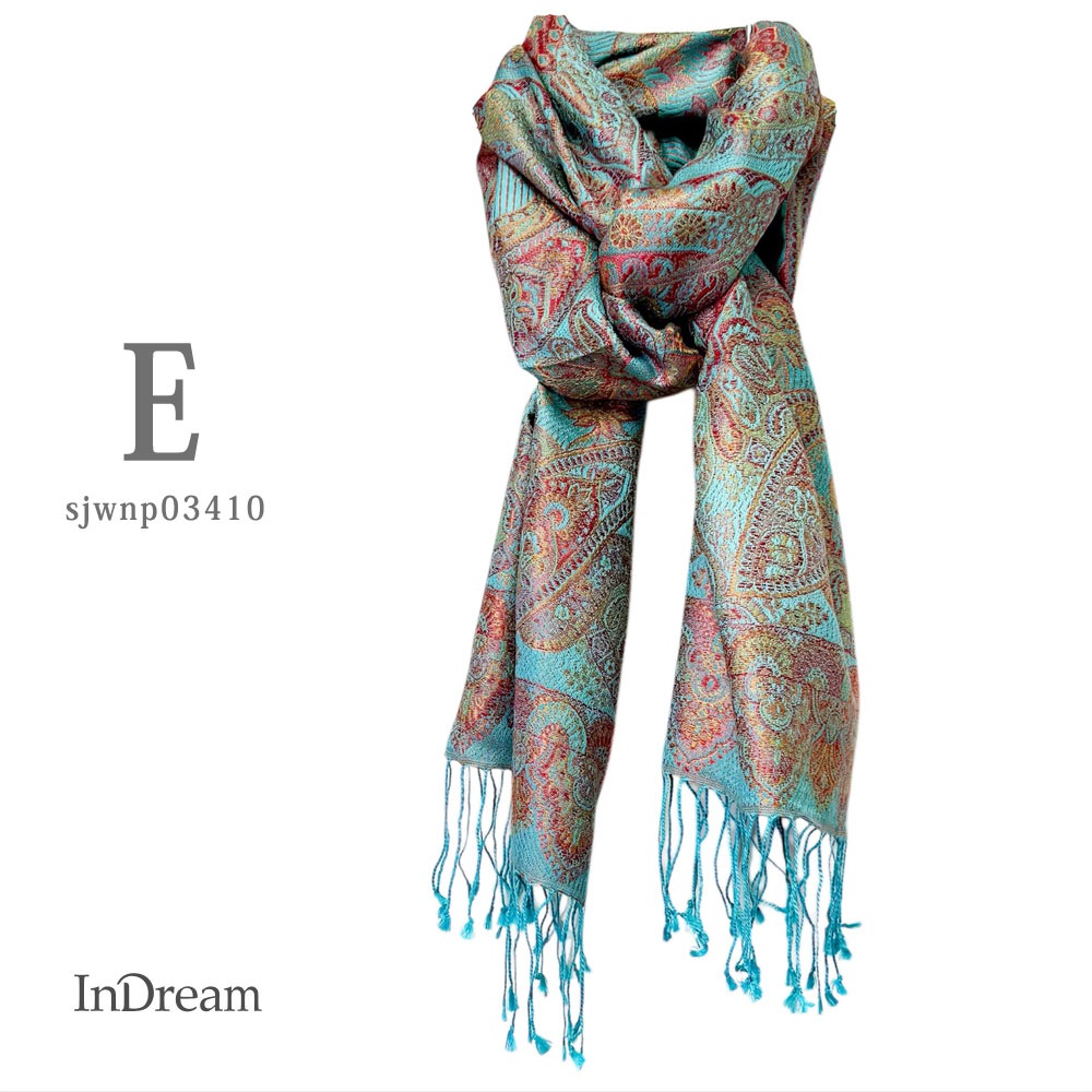 InDream ペイズリー柄 シルク ストール 小判［36cmx170cm］スカーフ   ブルー  春 秋冬 クリスマス ギフト おしゃれ 誕生日 プレゼント  50代 60代 70代 80代
