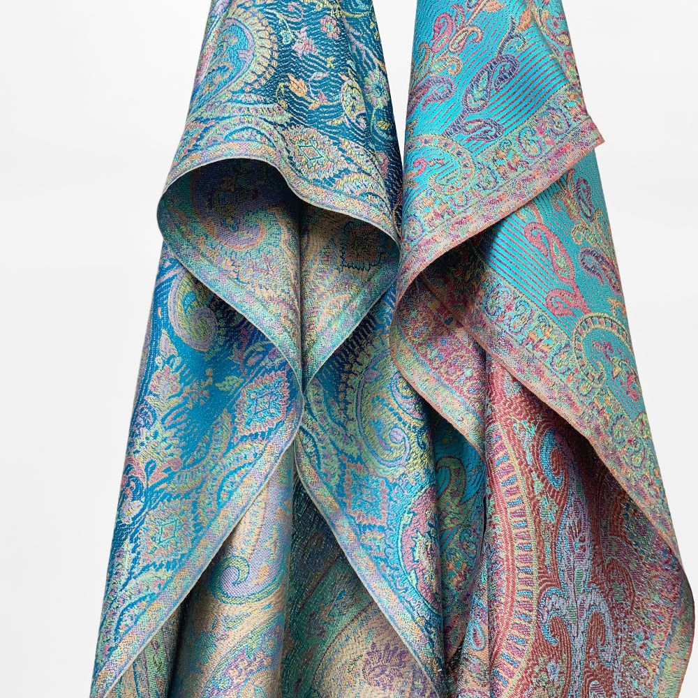 InDream ペイズリー柄 シルク ストール 小判［36cmx170cm］スカーフ   ブルー  春 秋冬 クリスマス ギフト おしゃれ 誕生日 プレゼント  50代 60代 70代 80代